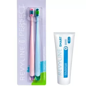 Комплект зубных щеток Revyline Perfect,  розовая и голубая,  и паста Сма