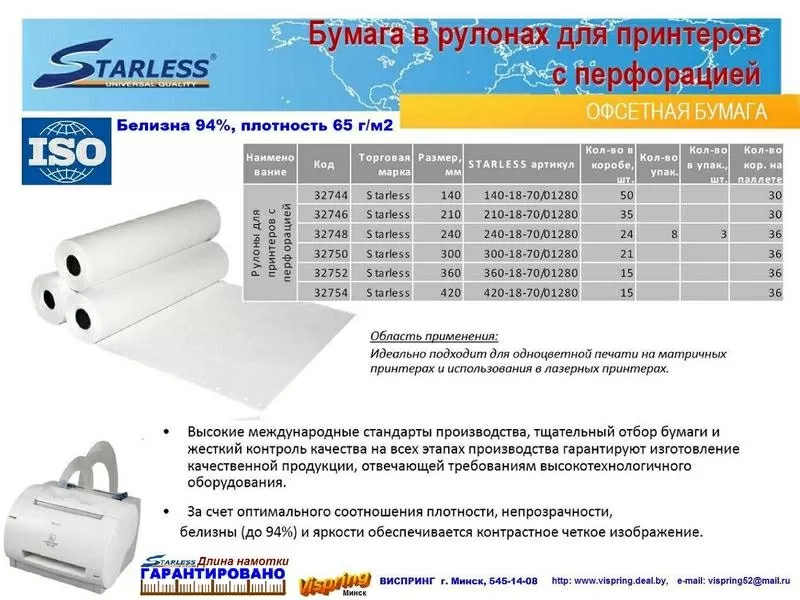Бумага в роликах 60-65 г/м2 для принтера 2