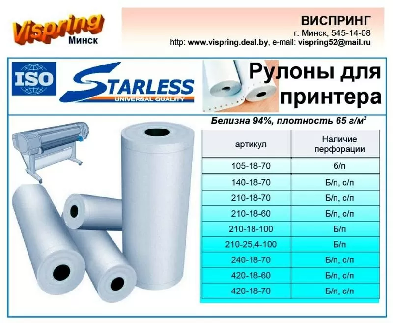 Бумага в роликах 60-65 г/м2 для принтера 3