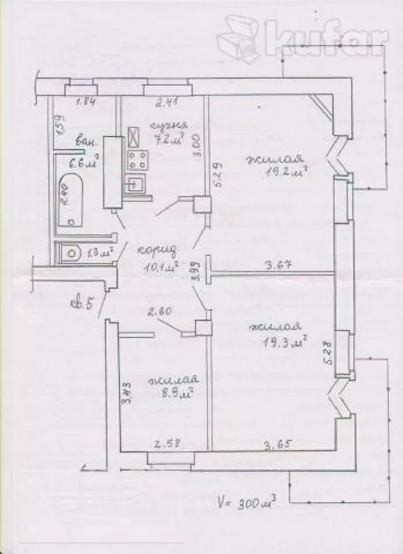 3-х комнатная квартира. 73м. Сталинка 