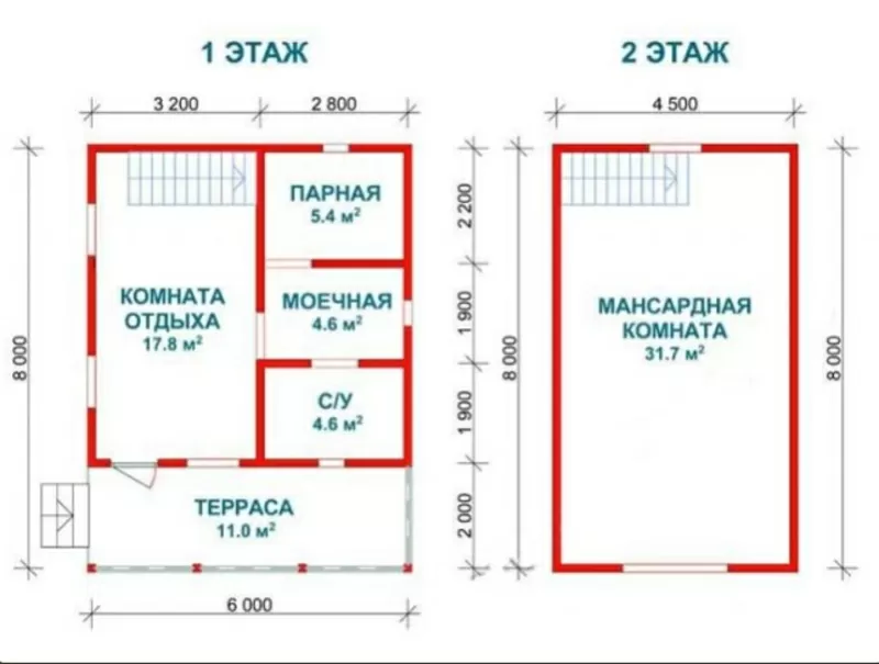 Сруб Бани 6х8 м из профилированного бруса 