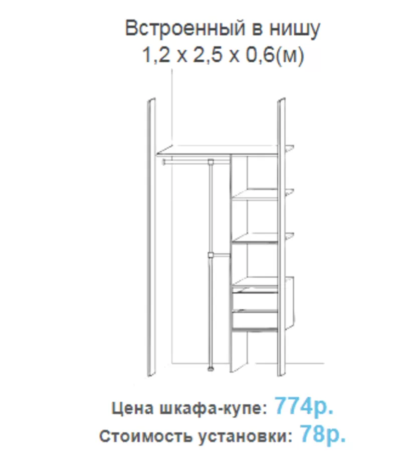 Лакобель. Шкаф купе встроенный в нишу 1, 2 х 2, 5 х 0, 6(м)