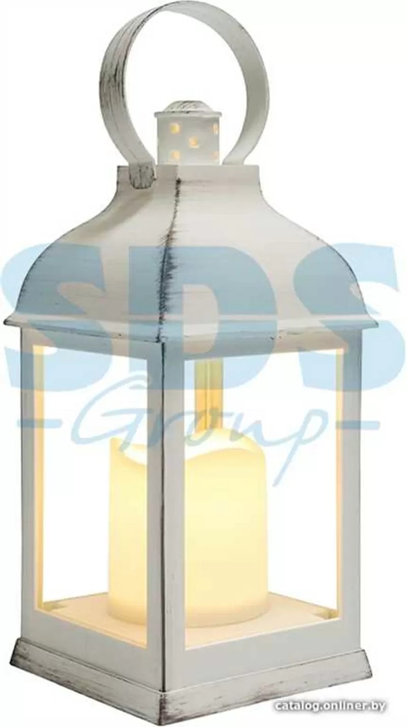 Декоративный фонарь со свечкой,  белый корпус,  размер 10.5х10.5х22, 35 с 2