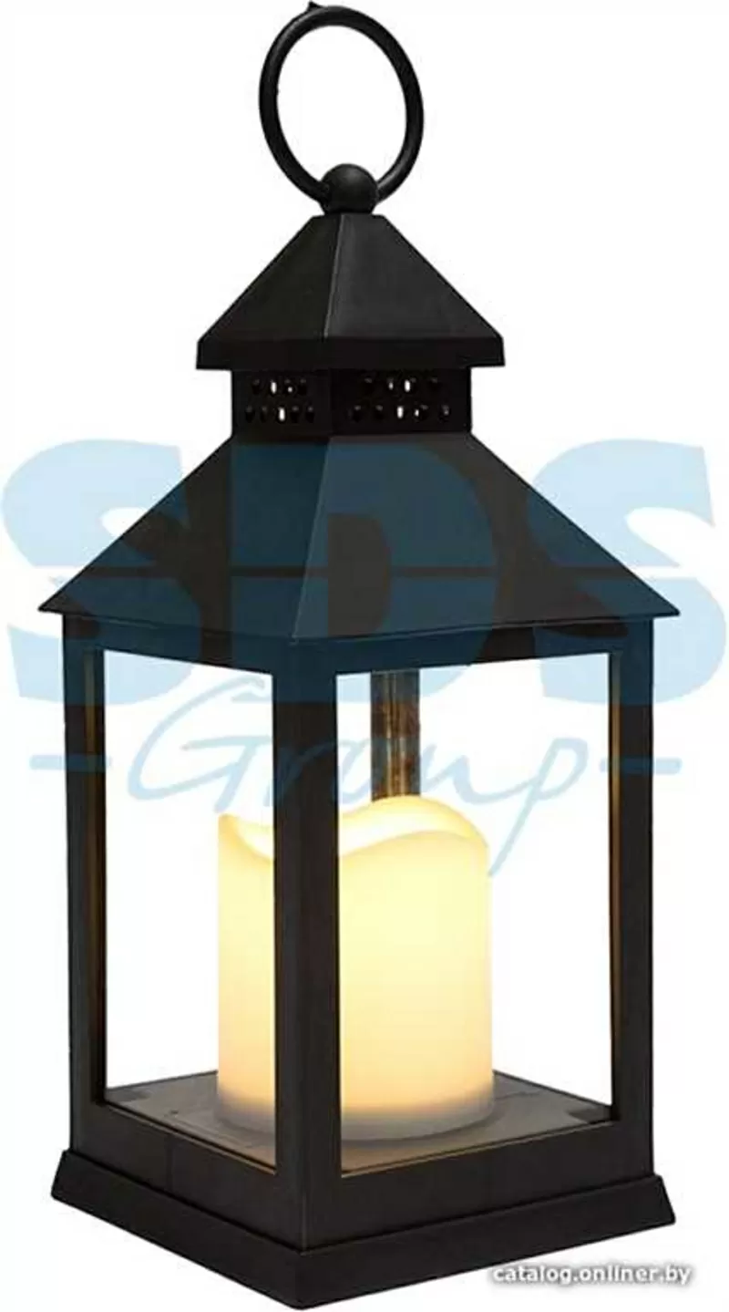 Декоративный фонарь со свечкой,  черный корпус,  размер 10.5х10.5х24 см,  2