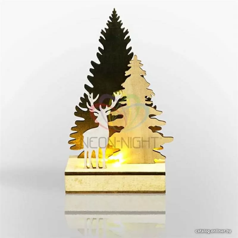 Деревянная фигурка с подсветкой Елочка с оленем 12-6-21, 5 см 5