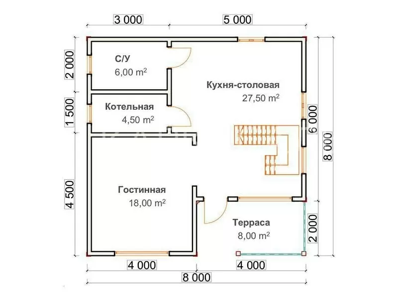 Каркасный Дом под ключ 8х8 по проекту Кингстон 2