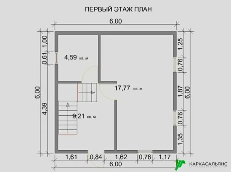 Каркасный Дом под ключ 6х6 проект Винипег 7