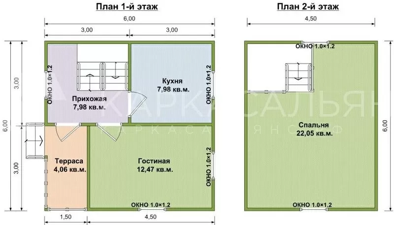 Дом 6х6 м из бруса по проекту Ридо 3